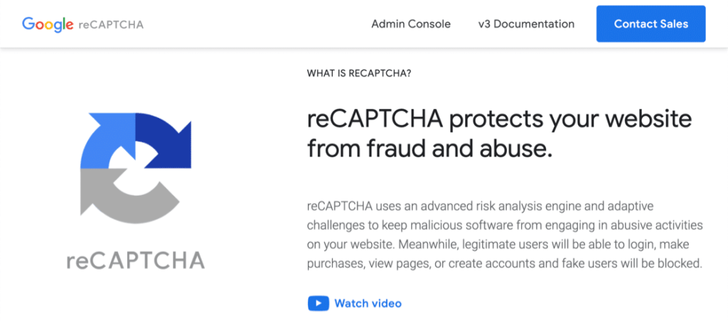 谷歌 reCAPTCHA 主页