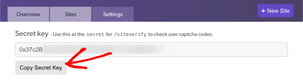 复制 hCaptcha 密钥