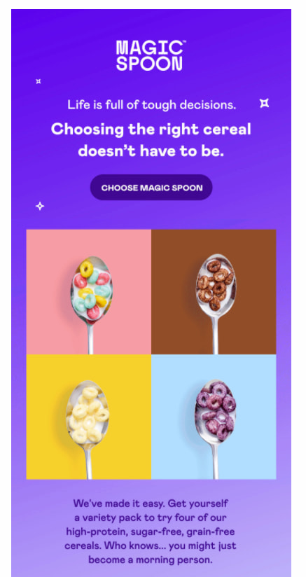 使用来自 Magic Spoon 的引人注目的副本的电子邮件示例。