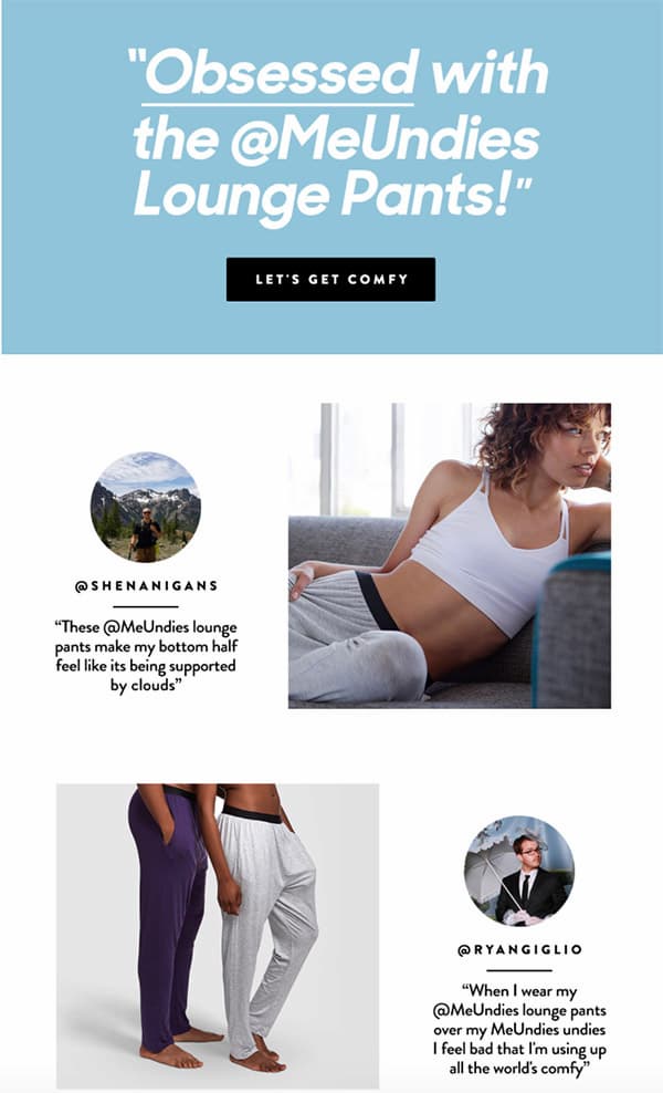 MeUndies 使用 Instagram 报价使他们的电子邮件通信更加真实。