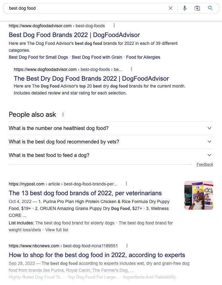 “best dog food” serp 结果