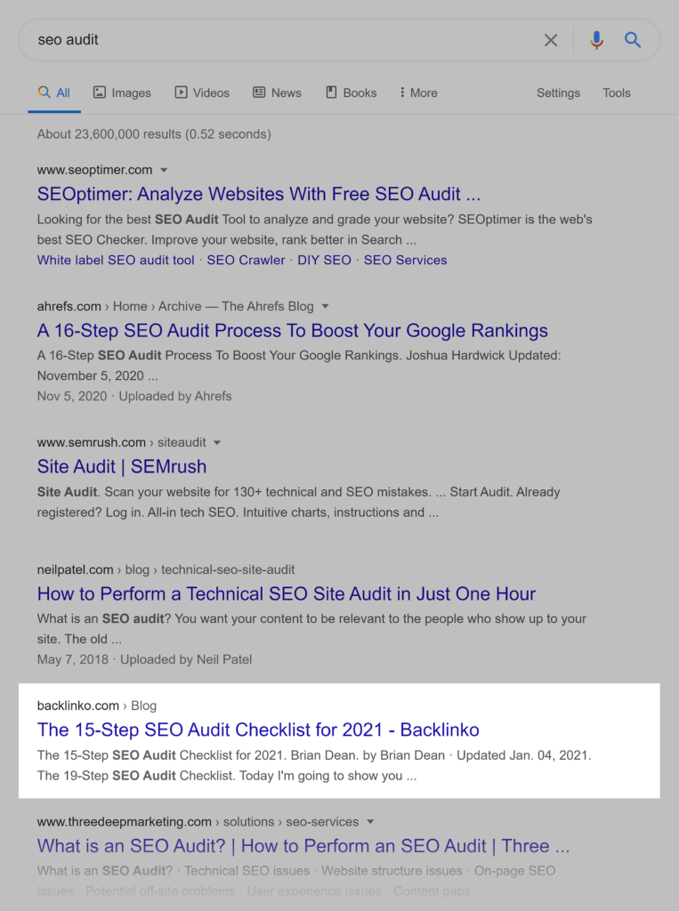 谷歌 SERP – SEO audit